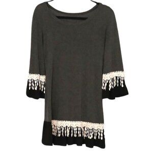 Y2K Womens Tunic Size S Boho Chic Hippie Fringe Oversize Neutral Bell Sleeve